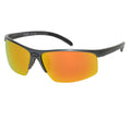 Sunglasses with orange lenses and black frame on a white background